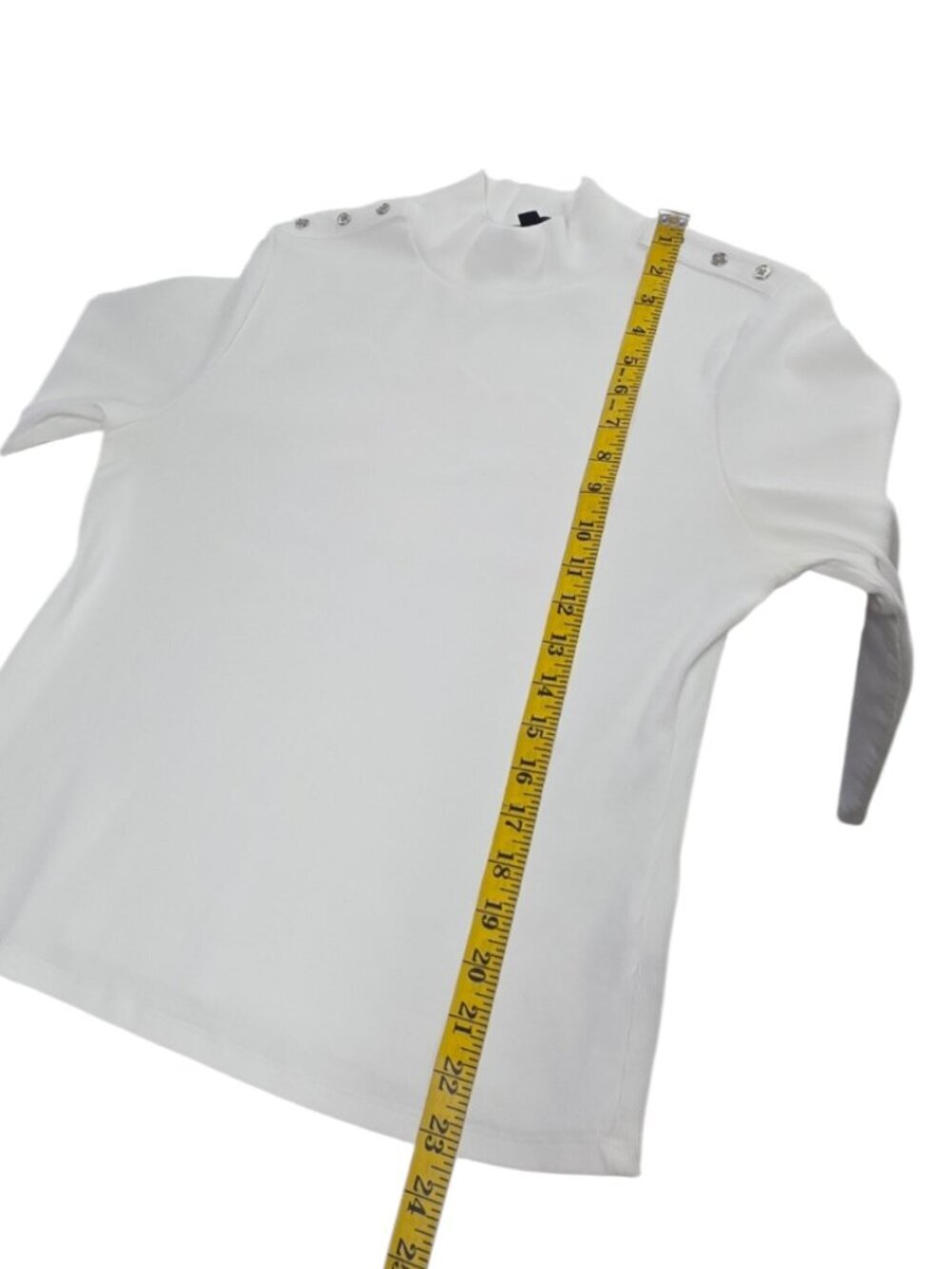 Veronica Beard Ribbed Long Sleeve Mock Neck Top, White, Button Detail, Size XL - Picture 5 of 10